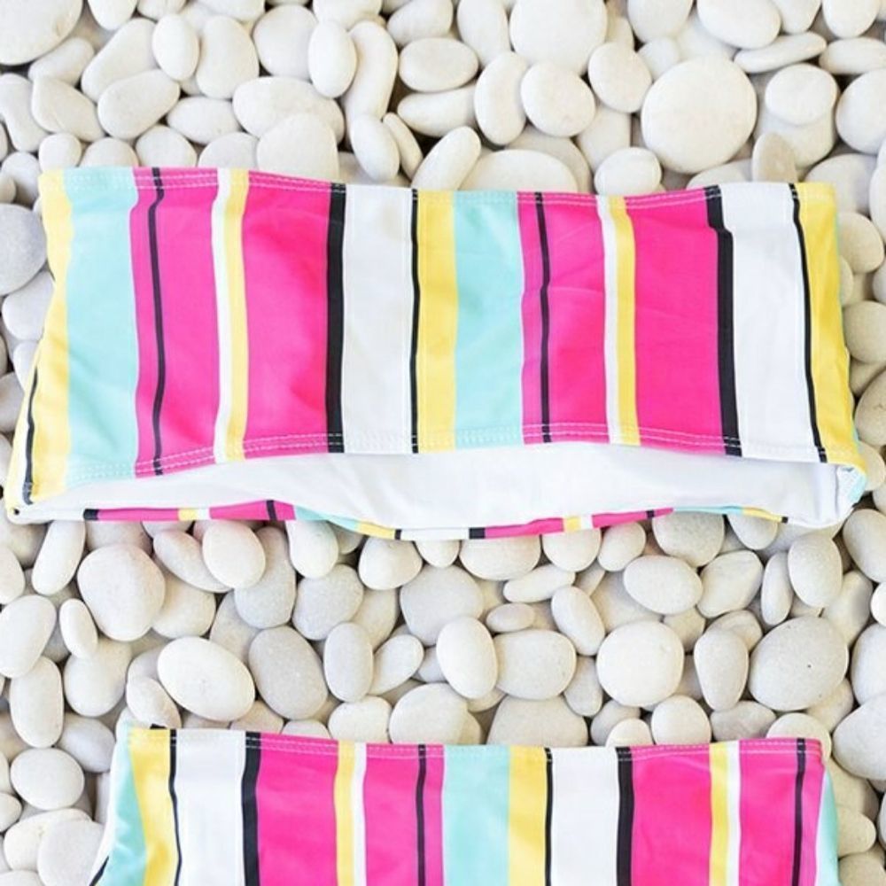 NWT XL: Rainbow Bandeau Bikini High Waist Swimsuit Set - Picture 8 of 10